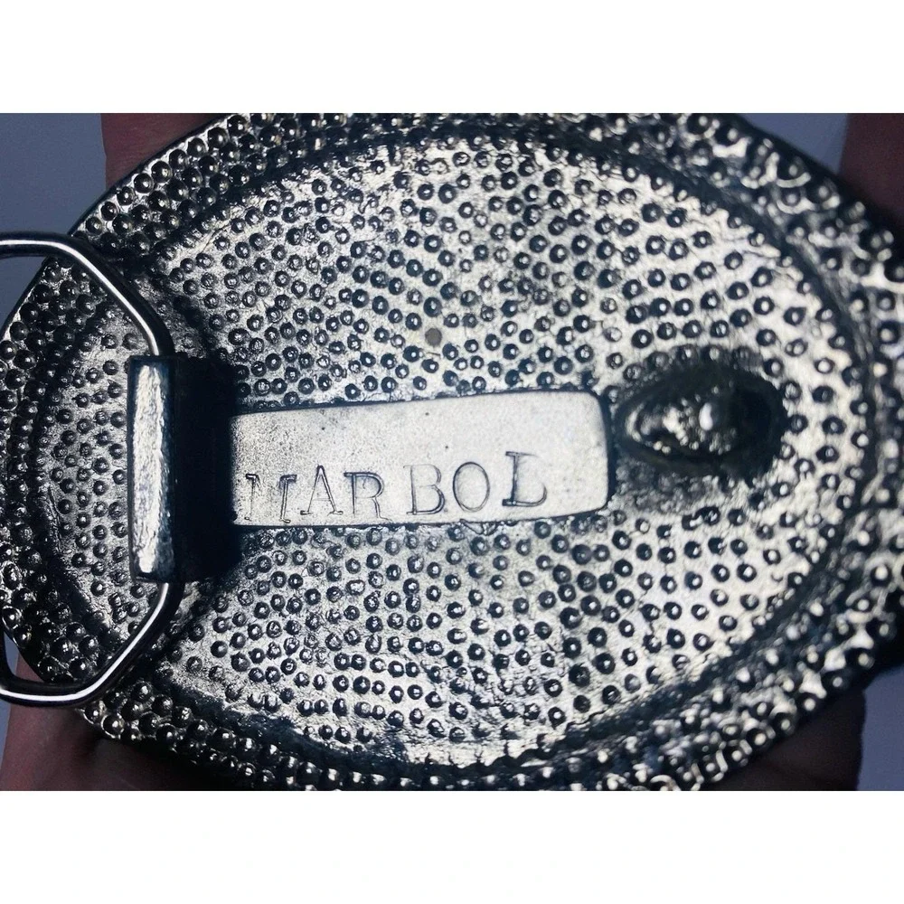 Motorhome RV Belt Buckle Turquoise‎ and Coral Chip Inlay Silver Tone